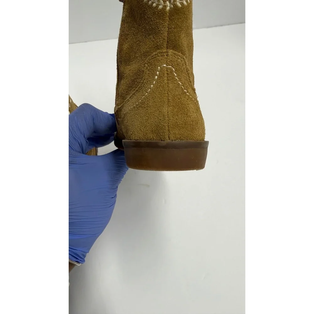 Zara Kids Tan Suede Cowboy Boots Western Contrast Stitch Side Zip Brown Size 26